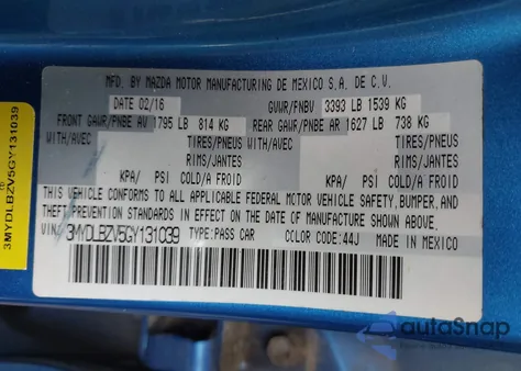 2016 Scion Ia z USA, uszkodzony, nr VIN 3MYDLBZV5GY131039